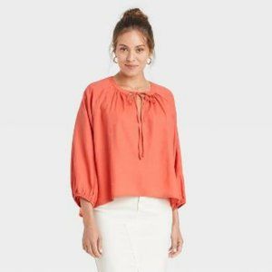A New Day orange long sleeve linen tie front top - Plus size